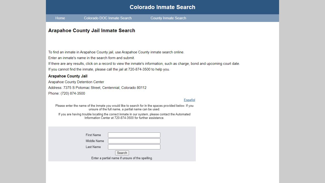 Arapahoe County Jail Inmate Search