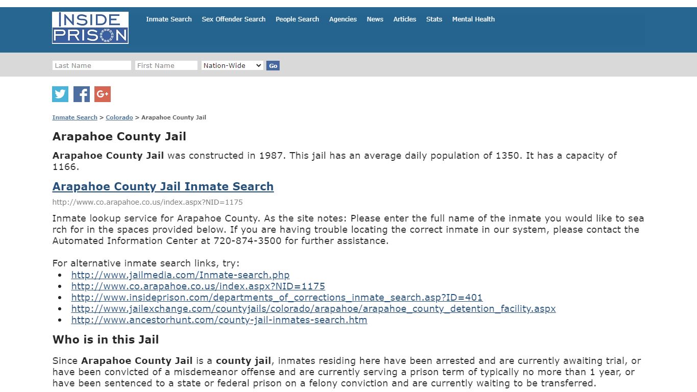 Arapahoe County Jail - Colorado - Inmate Search